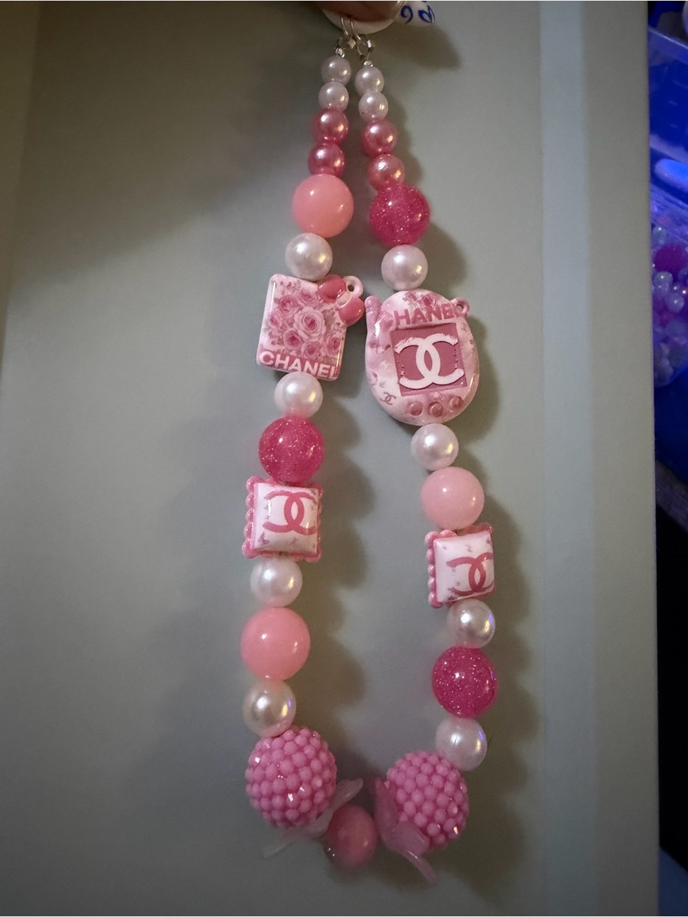 Pink Beaded Inspired Bag/Key/Phone Chain